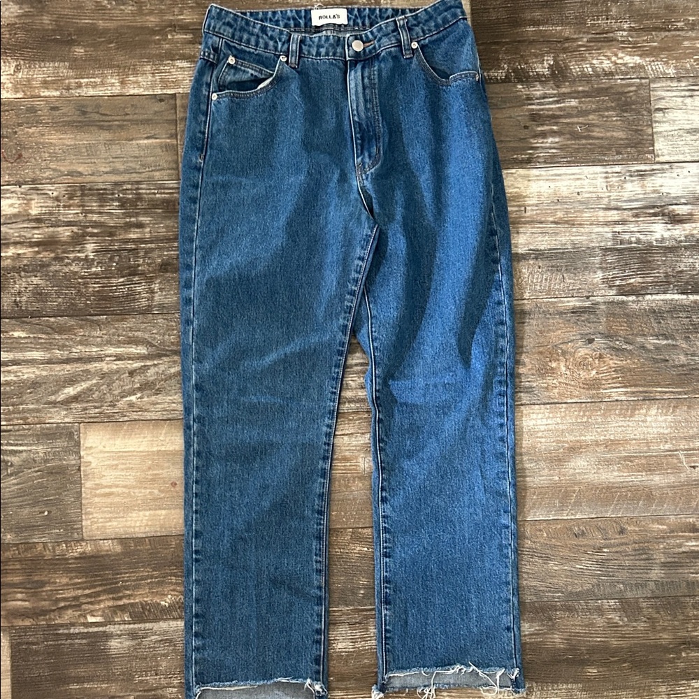 Rolla’s Classic CroppedStraight Raw Hem Jeans